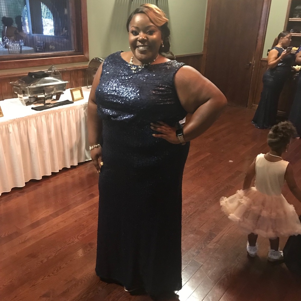 David’s Bridal Navy Sequin Dress